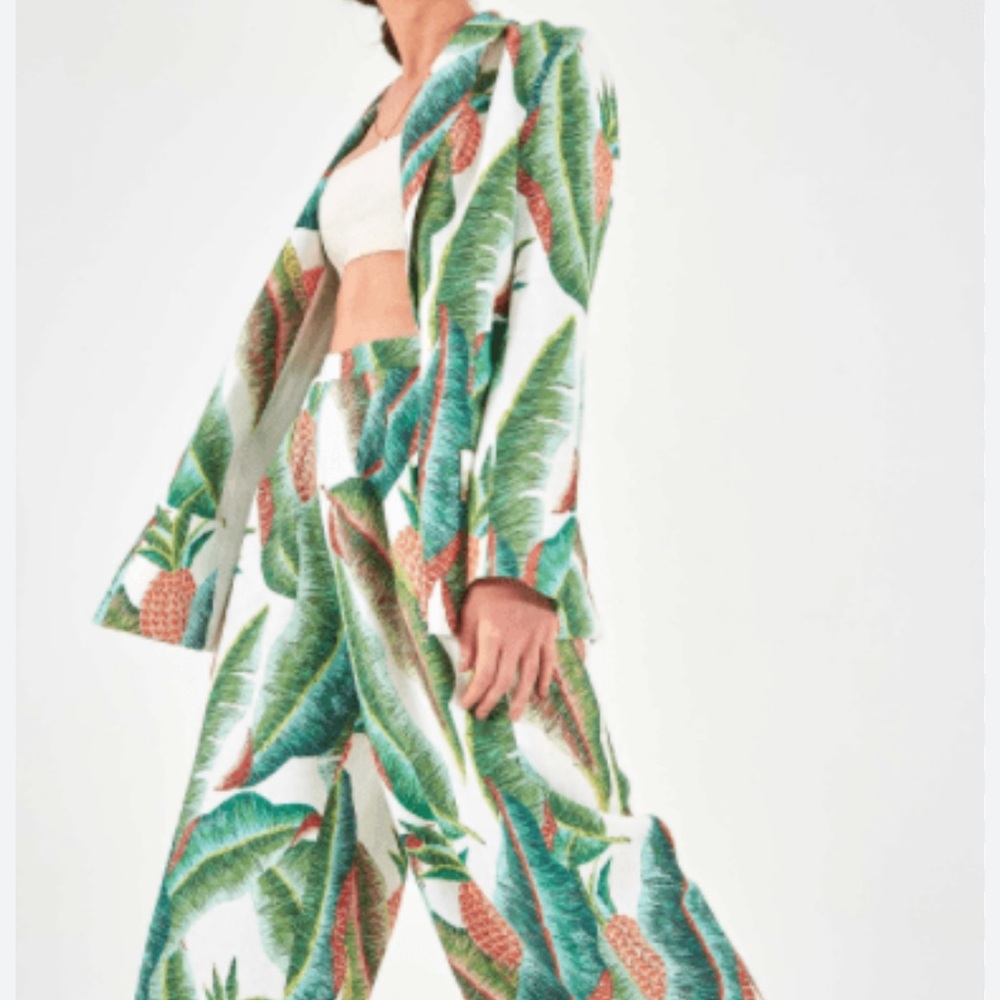 FARM Rio White Green Pineapple Print Pantsuit
